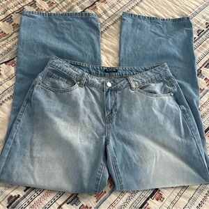 Flamingo Classic Blue Denim wide leg Jeans size large inseam 31.5”